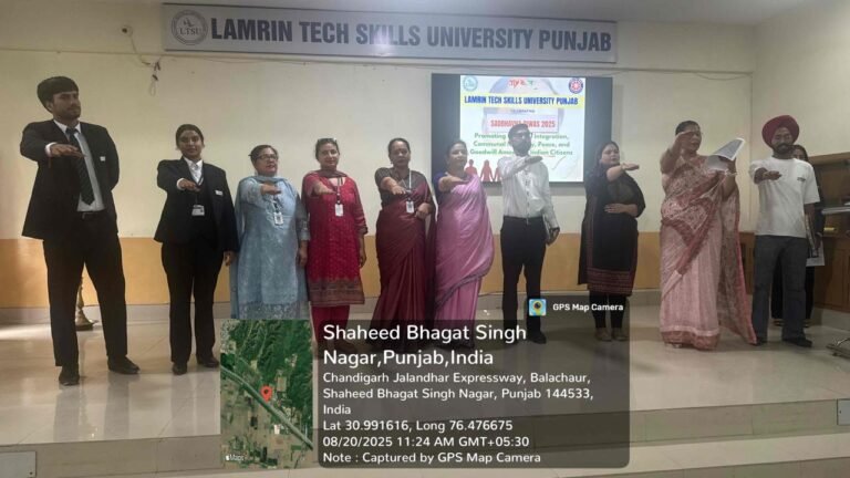 ਲੈਮਰਿਨ ਟੈਕ ਸਕਿੱਲਜ਼ ਯੂਨੀਵਰਸਿਟੀ ਪੰਜਾਬ ਵਿਖੇ ਸਦਭਾਵਨਾ ਦਿਵਸ ਮਨਾਇਆ ਗਿਆ